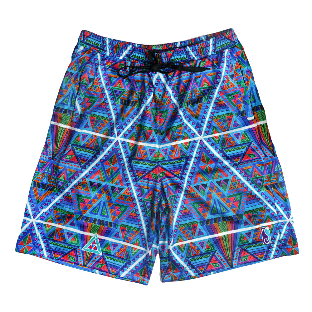 "DMT Triangles"  Blue Mesh Shorts