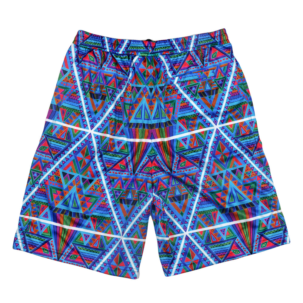 "DMT Triangles"  Blue Mesh Shorts