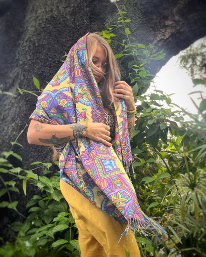 Chris Dyer Expanding Lightworker reversible pashmina featuring colorful psychedelic artwork