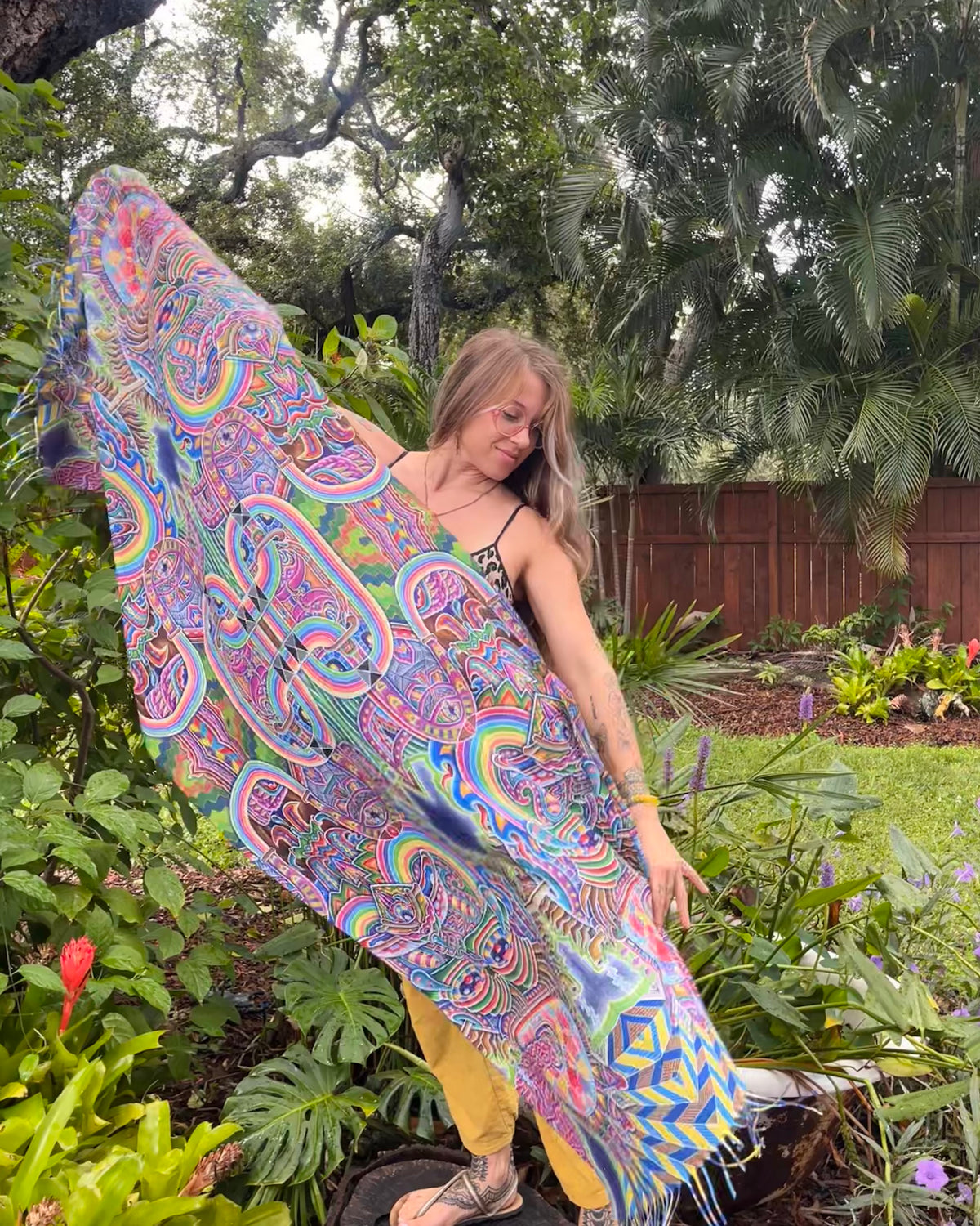 Chris Dyer Expanding Lightworker reversible pashmina featuring colorful psychedelic artwork