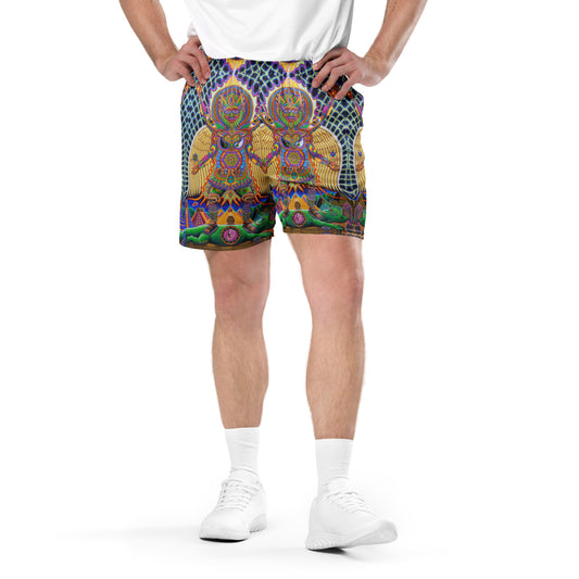 Neo-Human Basketball Shorts featuring Chris Dyer’s colorful psychedelic visionary artwork on an all-over patterned design