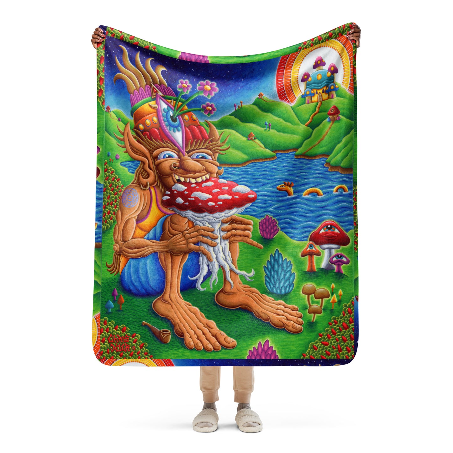 "Muncher of Mushrooland" Sherpa Blanket