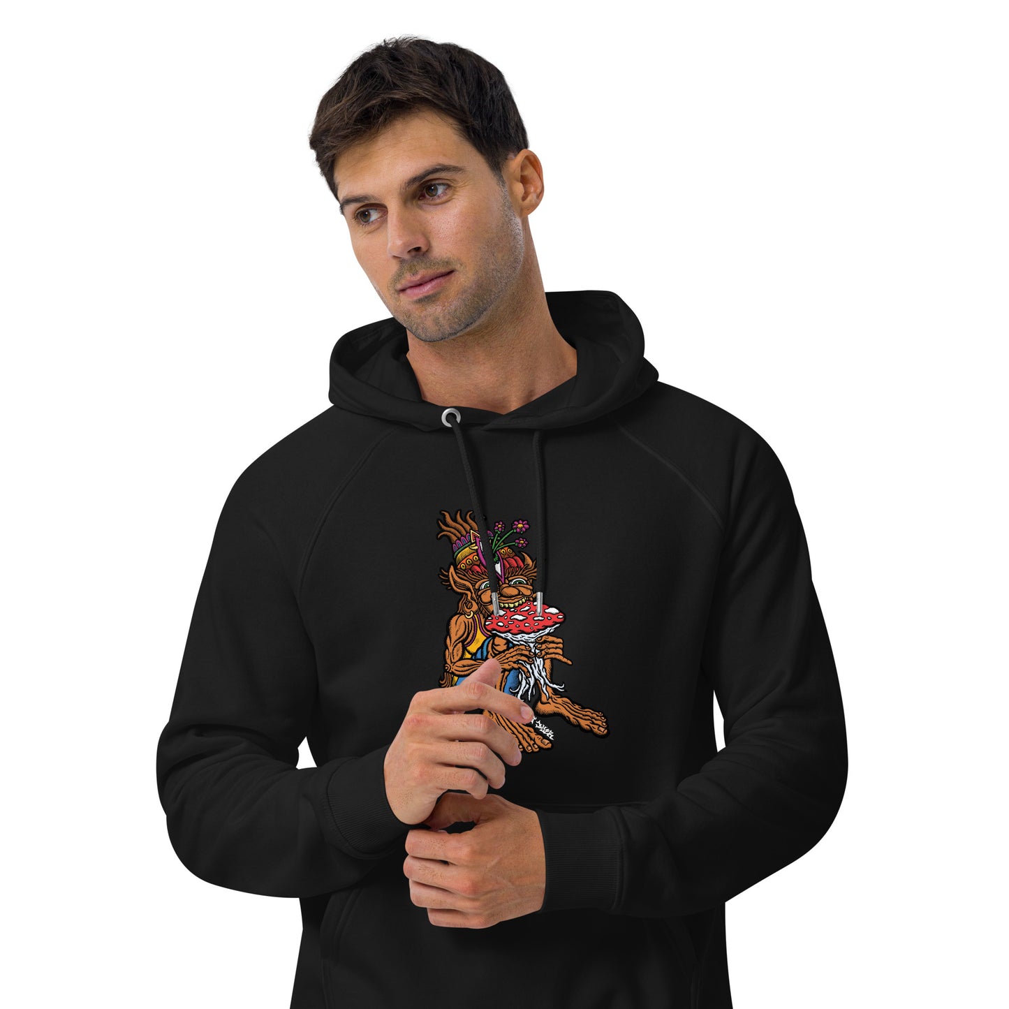 "The Muncher of Mushroomland" Unisex eco raglan hoodie