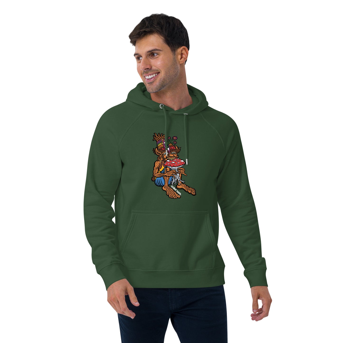 "The Muncher of Mushroomland" Unisex eco raglan hoodie